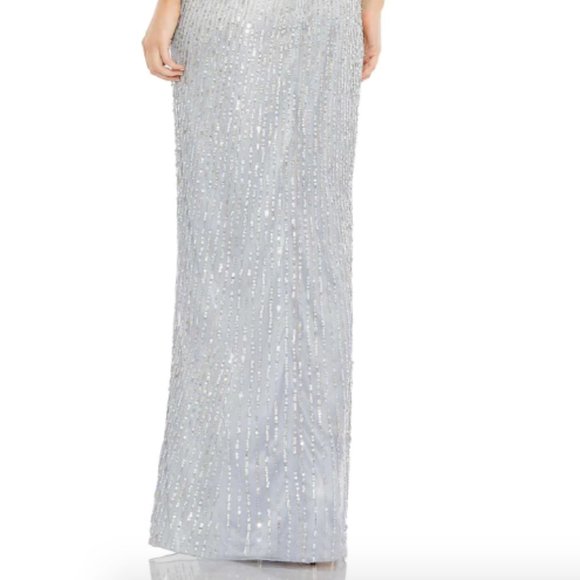 MAC DUGGAL 5622 EMBELLISHED PUFF ONE SHOULDER SILVER GOWN DRESS sz 10 - Picture 5 of 5